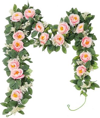 OEM Guirlande Artificielle - Rosier Grimpant Faux - 2 X 2 M - 104 Feuilles Et Roses 6 Cm - Int&eacute;rieur Ext&eacute;rieur