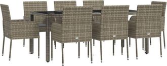vidaXL Set Comedor Jard&iacute;n 9 Pzas Y Cojines Rat&aacute;n Sint&eacute;tico Gris Vidaxl