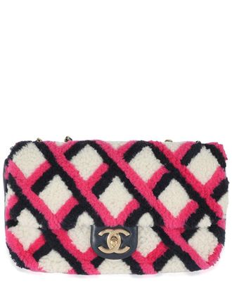 Chanel Multicolor Pink & White Shearling Emoticon Single Flap Bag (Authentic Pre-Loved)