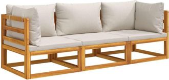 vidaXL Vidaxl - Set Muebles De Jard&iacute;n 3 Pzas Madera Maciza Y Cojines Gris Claro