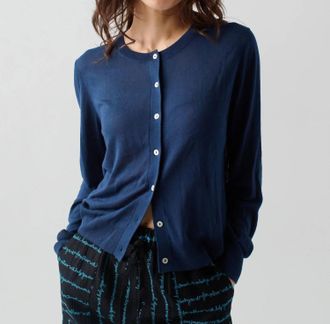 Lingua Franca Silk Blend Cardigan In Navy