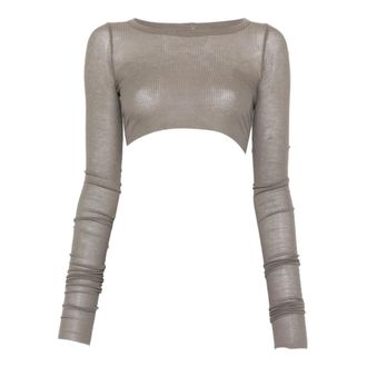 Rick Owens Long Sleeve Tops, female, Gray, Size: M Long Sleeve Crop T-Shirt