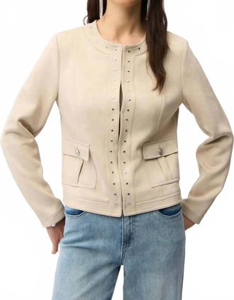 Joseph Ribkoff Studded Faux Suede Long Sleeves Jacket In Parchment