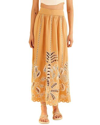 Farm Rio Farm Rio Sand Richilieu Linen-Blend Midi Skirt