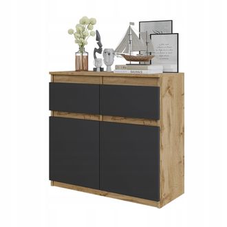 OEM C&oacute;moda Wotan De 80 Cm, Roble/antracita, 2 Cajones, 2 Puertas, 2 Estantes