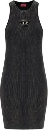 Diesel M-Anchorage Logo-plaque Ribbed Mini Jurk - Dames - Korte kleedjes - Grijs - S - Nylon - Kleedjes