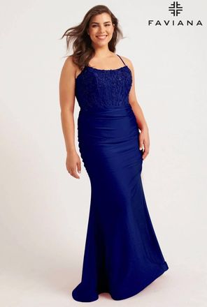 Faviana Playful Fitted Silhouette Prom Gown - Plus In Navy