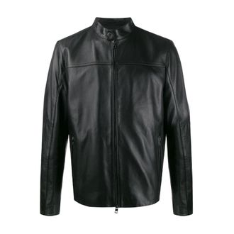 Michael Kors Jassen, Heren, Zwart, S, Leer, Leren Racer Jacket