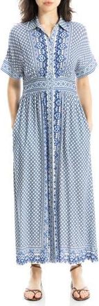 Max Studio Short Sleeve Maxi Shirtdress in Blue Magnolia Curly Grid at Nordstrom Rack, Size X-Small