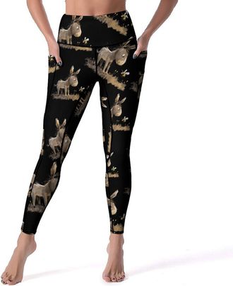 Generic Donkey with A Bee Yoga Pants Gym Butt Lift Leggings for Women Slim Tummy Control Workout Tights S