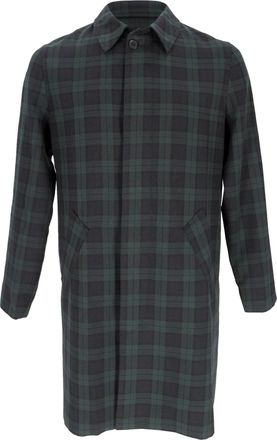 A.P.C. A. P.C. Single Breasted Checked Coat in Olive Polyester