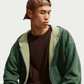 Nike Mens Club Oversized Fleece Full-Zip Reversible Hoodie in Green | IO3795-323