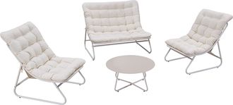 Vente-Unique Conjunto de jard&iacute;n de acero: 1 sof&aacute; de 2 plazas, 2 sillones y 1 mesa de centro - Beige con cojines - LYMIS de MYLIA