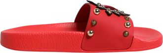 Dolce & Gabbana Red Sacred Heart Stud Slides Beachwear Womens Shoes