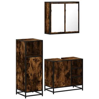 vidaXL Set De Muebles Ba&ntilde;o 3 Pzas Madera Contrachapada Roble Ahumado Vidaxl