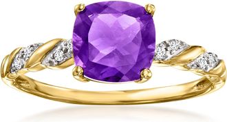 Ross-Simons Amethyst Twist Ring With Diamonds in 14kt Yellow Gold