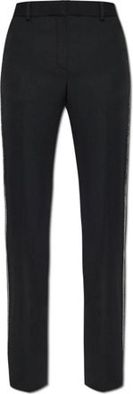 Versace Broeken met glanzende zijstrepen - Dames - Slim Fit Broeken - Zwart - S - Wol - Broeken