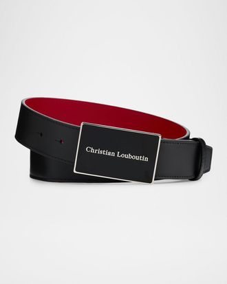 Christian Louboutin Men & apos;s Canopy Logo Plate Leather Belt