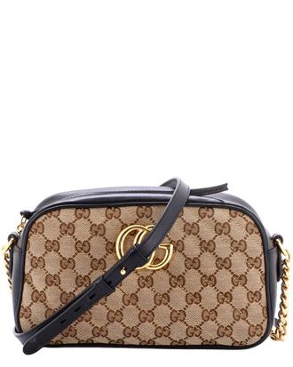 Gucci Black Diagonal Quilted Gg Canvas & Leather Gg Marmont Shoulder Bag Small (Authentic Pre-Loved)