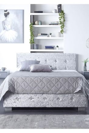 Aspire Home Accents Side Opening Ottoman Storage in Grey Crushed Velvet | Size: King