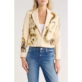 L'agence Noely Beaded Dragon Cropped Blazer in Ecru/Dragon Embellishment at Nordstrom Rack, Size 18 (Similar To 18W-20W)