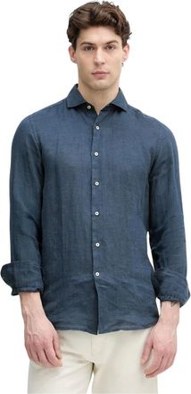 Benetton Overhemden, Heren, Blauw, M, Linnen, Linnen overhemd