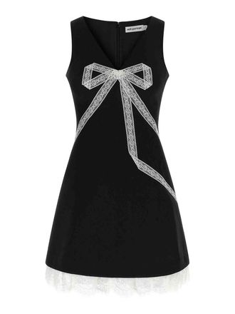 Self Portrait black crpe bow lace mini dress
