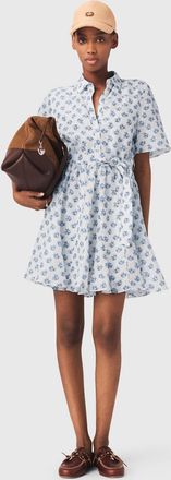 Maje Short Patterned Linen-blend Dress - Blue Small Flowers Print - Maje