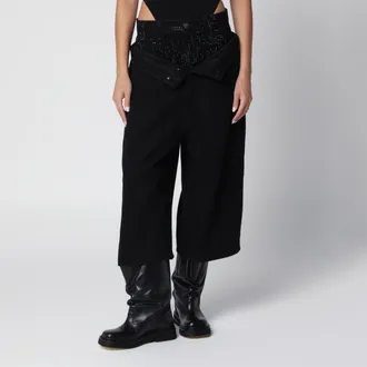 The Attico Jeans a gamba ampia in denim nero con cristalli