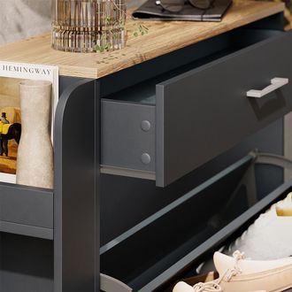 Vicco Zapatera Movino, Antracita/roble, 88.4 X 101.6 Cm Con Compartimentos Abiertos Y Cerrados, Vicco