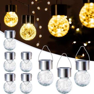OEM Iluminaci&oacute;n Solar Exterior Impermeable, Paquete 8 Luces Solares Colgantes Jard&iacute;n, Faroles Solares Impermeables Cristal Craquelado Blanco C&aacute;lido