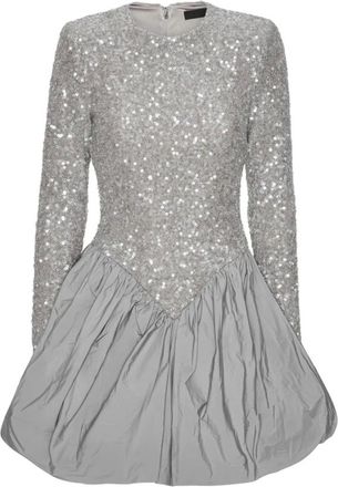 Rotate Pailletversierde Jurk met Bubbelzoom - Dames - Feestkleedjes - Grijs - S - Pailletten - Kleedjes