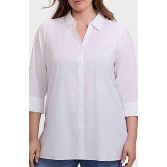 Foxcroft Pamela Non-Iron Stretch Tunic Blouse in White at Nordstrom, Size 14W