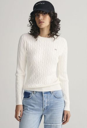 GANT Strickpullover »STRETCH COTTON CABLE C-NECK« mit Logostickerei auf der Brust