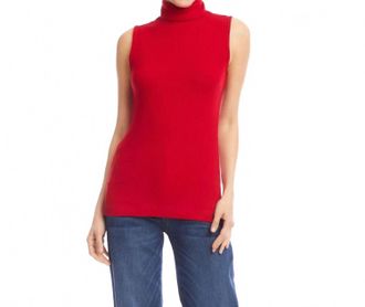 Karen Kane Ribbed Turtleneck Tank In Red