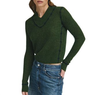 Autumn Cashmere Fitted V-Neck Sweater With Embroidered Seam In Camo Combo