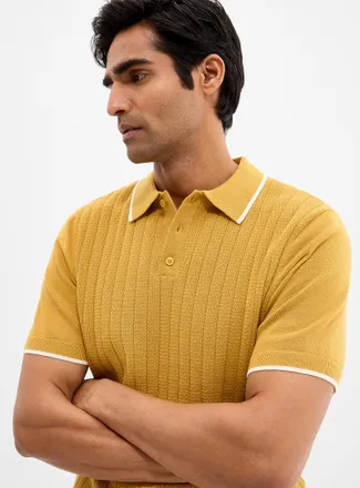 Le 31 Mens Wide-rib knit Polo Shirt