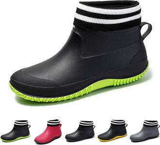 Generic Fashion Rain Boots for Women Short Tube Design Solid Color Casual Footwear for Daily and Use (Green, 6.5)