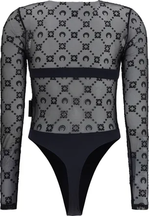 Marine Serre Womens Mesh Body With Moon Motif Black Polyamide; Elastane Top