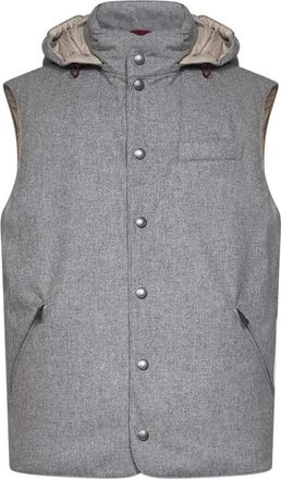 Brunello Cucinelli Bonded Wool Flannel Down Vest - Heren - Bodywarmers - Grijs - XL - Wol - Jassen