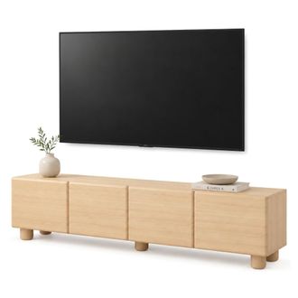 Dmora Mueble Con Soporte Para Tv Kaleriha, Un Estante, 4 Puertas, Esquinas Redondeadas, 200x38x47h Cm Marr&oacute;n Roble
