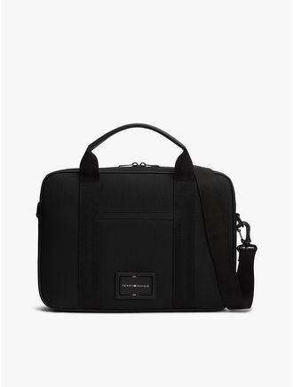 Tommy Hilfiger Mens Hilfiger Logo Textured Laptop Bag - Black