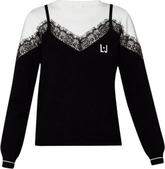 Liu Jo Lange Gebreide Trui met Ronde Hals - Dames - Ronde hals truien - Zwart - XL - Truien & Vesten
