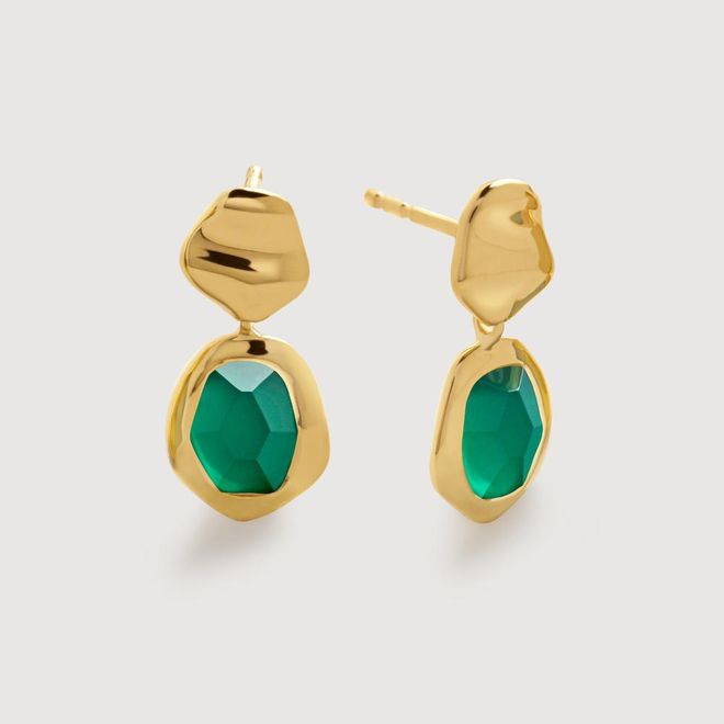 Gold Odyssey Gemstone Small Drop Earrings Green Onyx