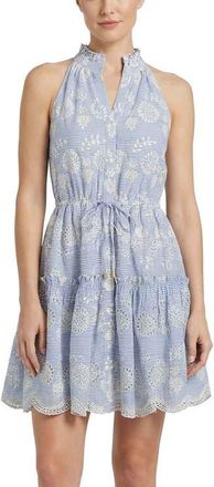 Change of Scenery Charlotte Pinstripe Eyelet Button-Front Cotton Shirtdress in Sky/natural at Nordstrom, Size Medium