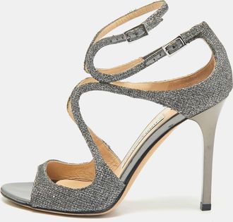 Jimmy Choo London Grey Lurex Fabric Azia Ankle Strap Sandals