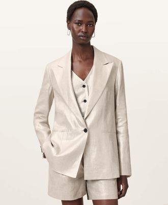 AllSaints Linen Averie Relaxed Fit Linen Blazer, Size: UK 16/US 12