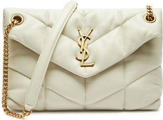 Saint Laurent Womens White Quilted Leather Lou Puffer Small Shoulder Bag - Adjustable Chain Strap - One Size