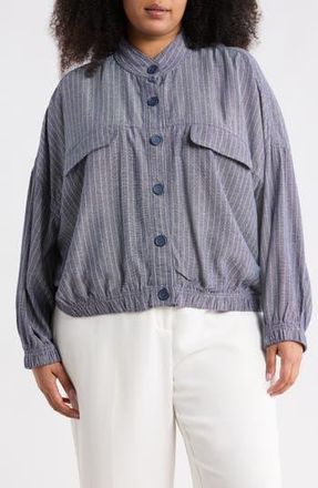 Max Studio Stripe Button Front Jacket in Navy/White Pin Stripe at Nordstrom Rack, Size 1 X