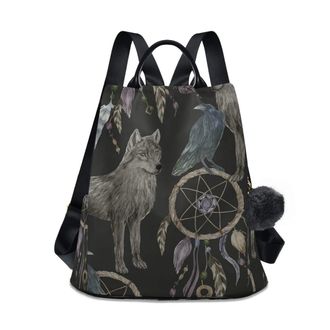 Alaza Watercolor Black Raven and Wolf Boho Backpack Purse with Adjustable Straps, Multi 06, One Size, Traveling